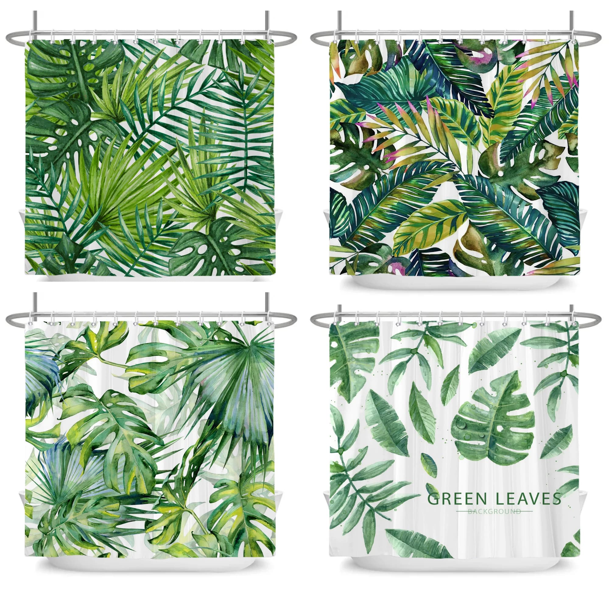 Green Tropical Plants Shower Curtain Bathroom Waterproof Polyester Shower Curtain Leaves Printing Curtains for bathroom shower