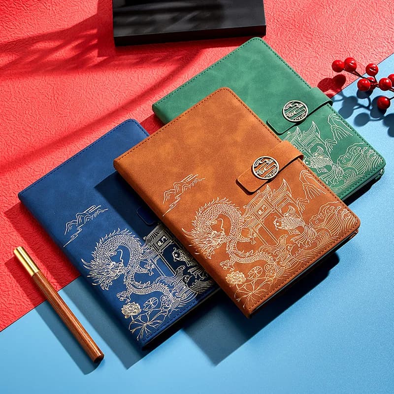 Makeasy Diary Leather Journal Notebook China Style A5 Set 3 Notebooks with Ruled Pages,Travel Journal A5 Notebook(1PC)
