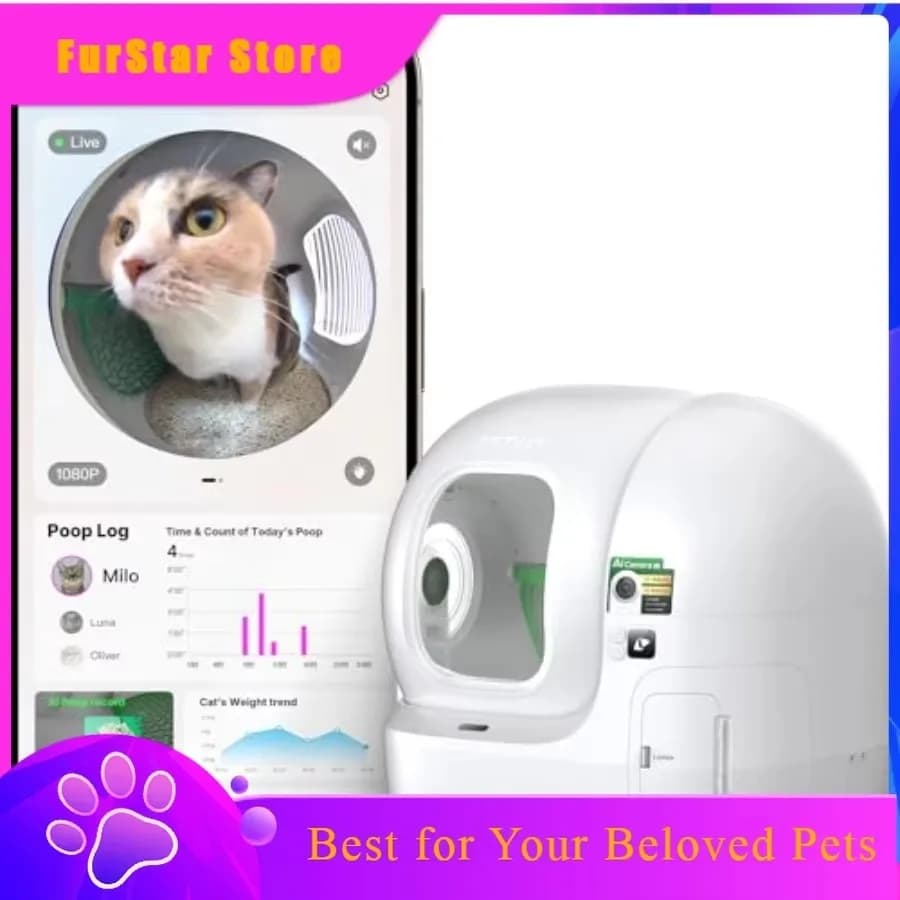 FurStar New Purobot Max Pro Cat's Facial Recognition AI-Camera Automatic Cat Litter Box 210 Wide Angle 5G WiFi App Control Self