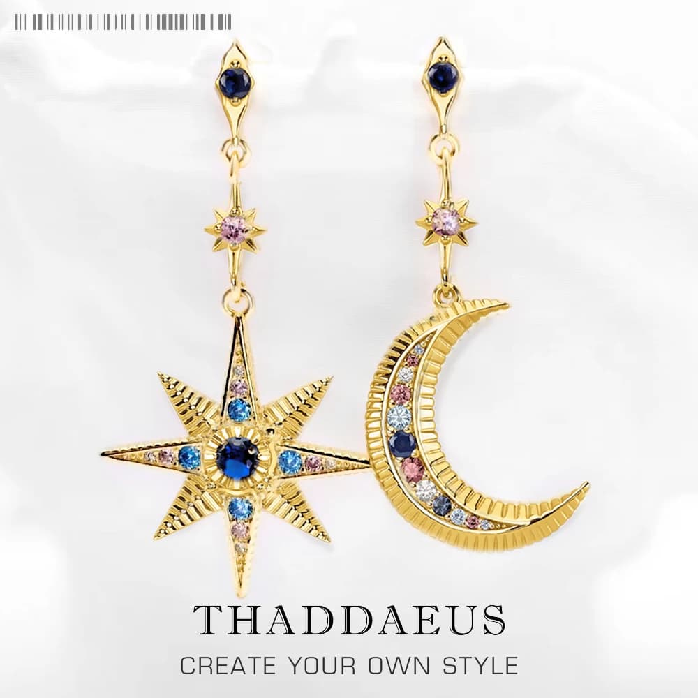 Royalty Star & Moon Drop Earrings,Europe Magical Boho Fashion Good Jewelry For Women,Summer Gift In Sterling Silver 925
