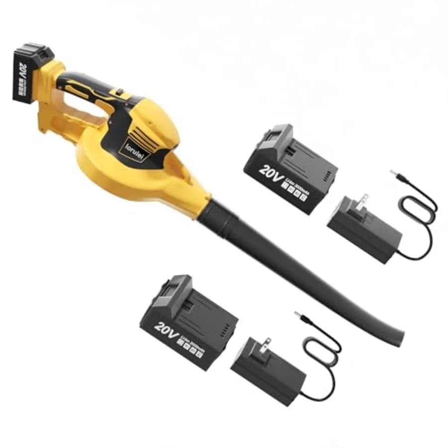 Soffiatore per foglie senza fili, nuovo modello aggiornato, 20V, elettrico, con 2 batterie e 2 caricabatterie rapidi inclusi, strumento ad alta potenza