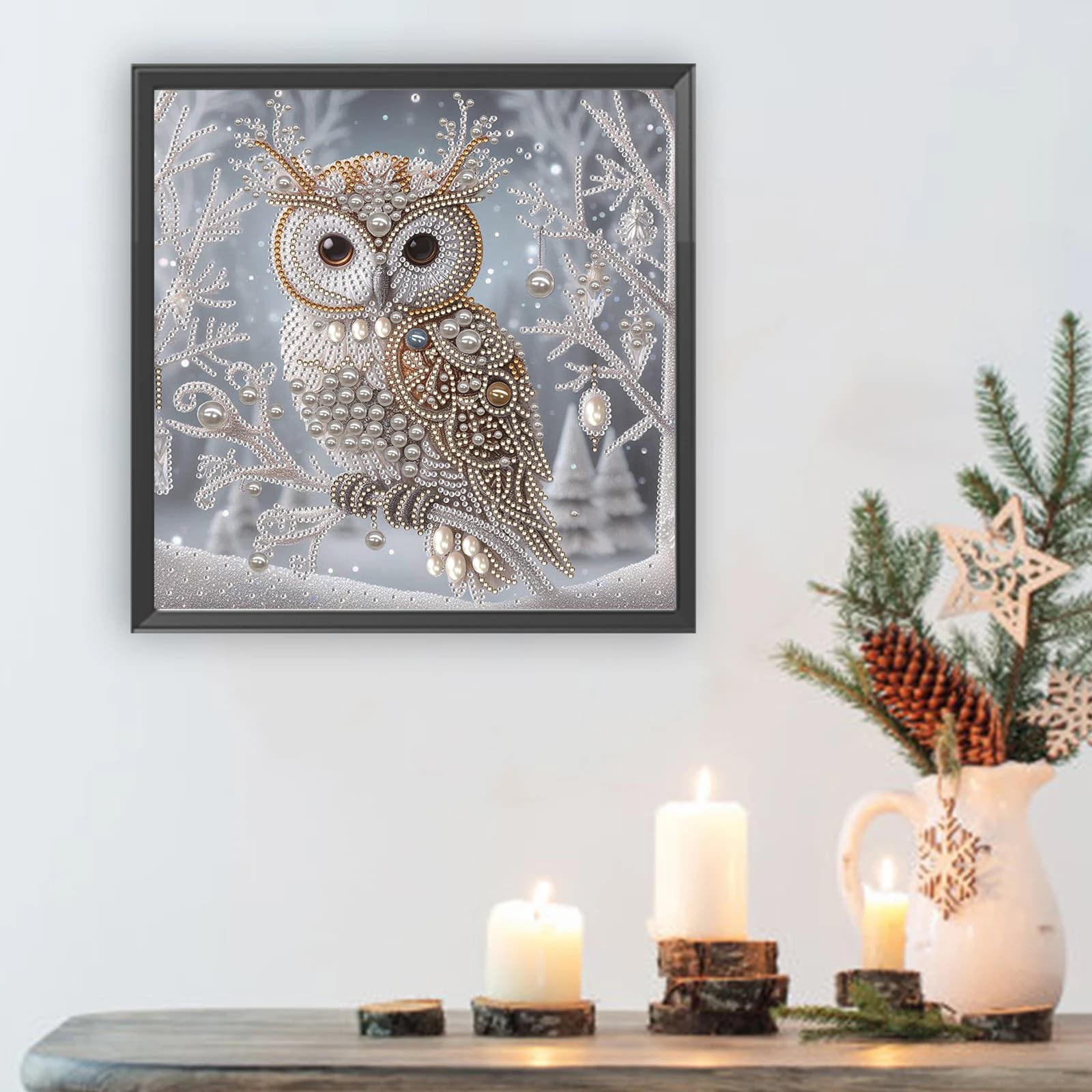 Kit Artistico 5D Fai-da-Te a Forma di Gufo con Diamanti Parziali per Adulti, Decorazione Murale, Quadri di Diamanti, Gem Art 30x30cm