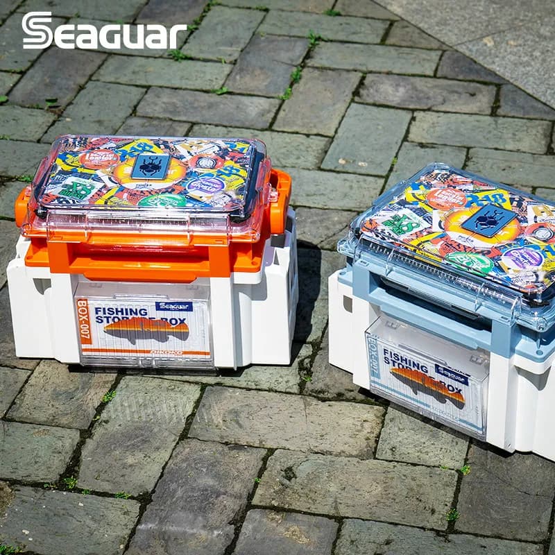 Seaguar Multi-functional Fishing Tackle Box, Large Capacity Portable Lure Box with 2 sets of rod holders and 1 storage bucket