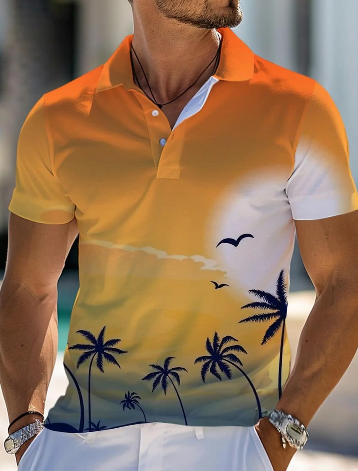 Polo da golf casual da uomo con stampa 3D floreale tropicale estiva, maglietta a maniche corte in poliestere, polo con risvolto microelastico
