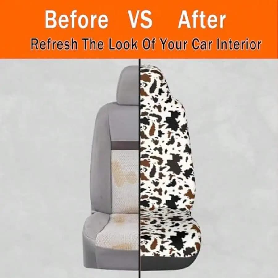 Brown Cow Print Car Seat Covers Front Universal Set Of 2 Western Style Auto Interior Accessories