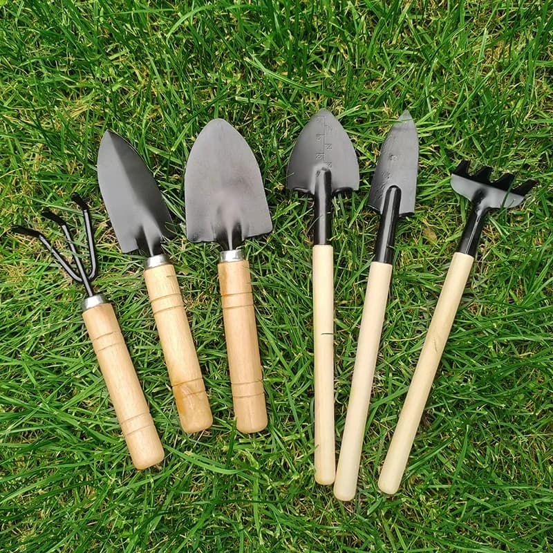 3/6 pezzi manico in legno ferro pala da giardino rastrello per fiori pianta in vaso bonsai mini attrezzi da giardinaggio set scavo diserbo
