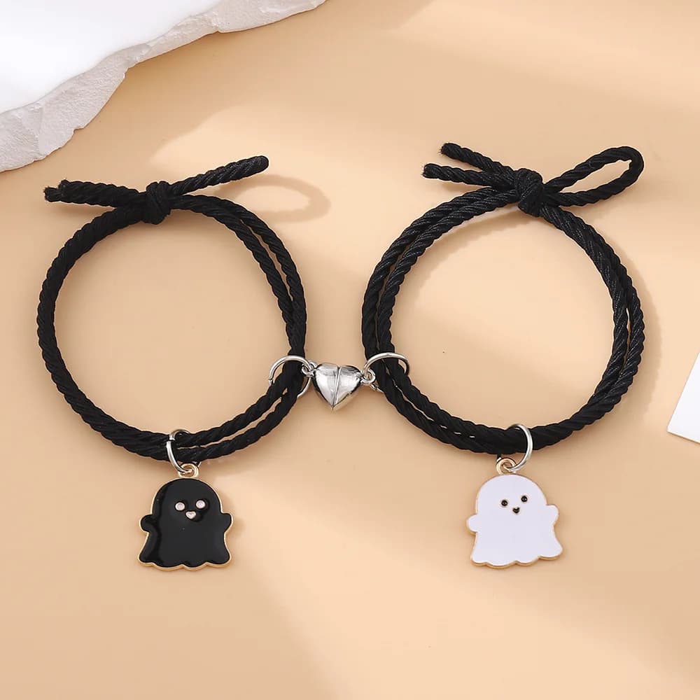 Halloween 2 pezzi/set braccialetto intrecciato fantasma per gli amanti magnete a cuore a lunga distanza braccialetti per coppie amicizia regalo di gioielli di moda