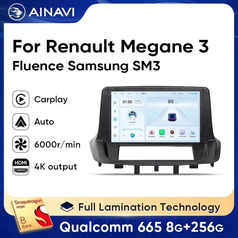 Ainavi Wireless Android Autoradio For Renault Megane 3 RS Fluence Samsung SM3 2008-2014 Auto Multimedia Carplay GPS HDMI out
