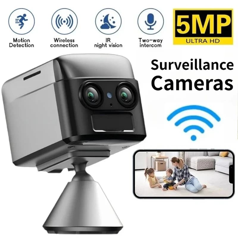 Mini Telecamera WiFi con Rilevamento del Movimento, Visione Notturna a Infrarossi, Doppia Lente, per Monitoraggio Esterno e Domestico, Telecamere di Sicurezza e Sorveglianza