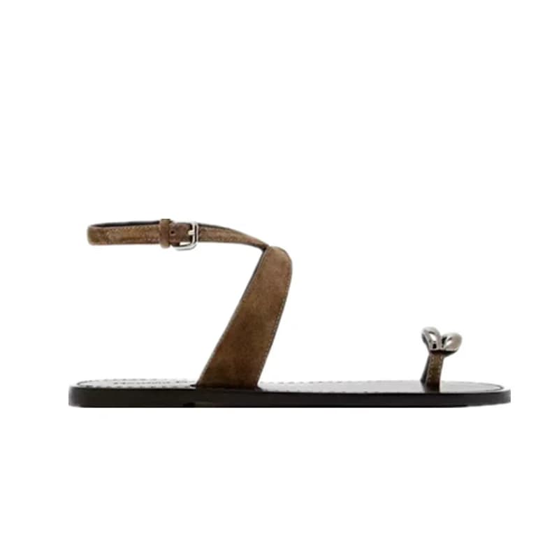 Withered 2026 Spring Summer Shoes Fashion Ladies Cowhide Suede Patchwork Flat Sandals Shoes Women Sandalias De Mujer