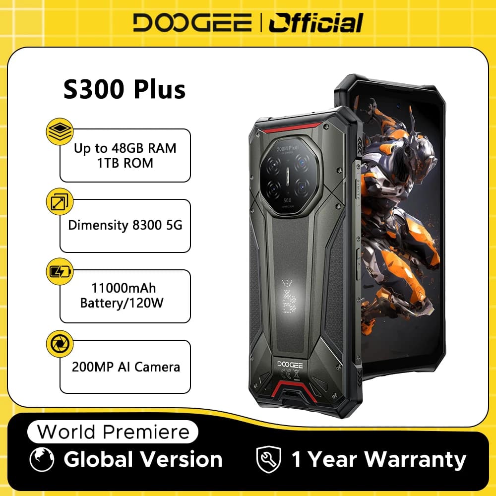 DOOGEE S300 Plus 5G Versione Globale, Smartphone Rugged con Dimensity 8300, 12GB RAM, 1TB ROM, Batteria 11000mAh, Ricarica 120W, Display 6.78'', Android 16, NFC