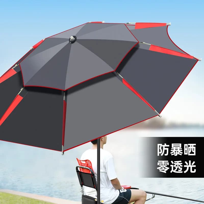 Fishing Umbrella Grey Red Double Layer Anti-UV Zero Light Transmission Waterproof Portable Outdoor Sun Shelter For Camping