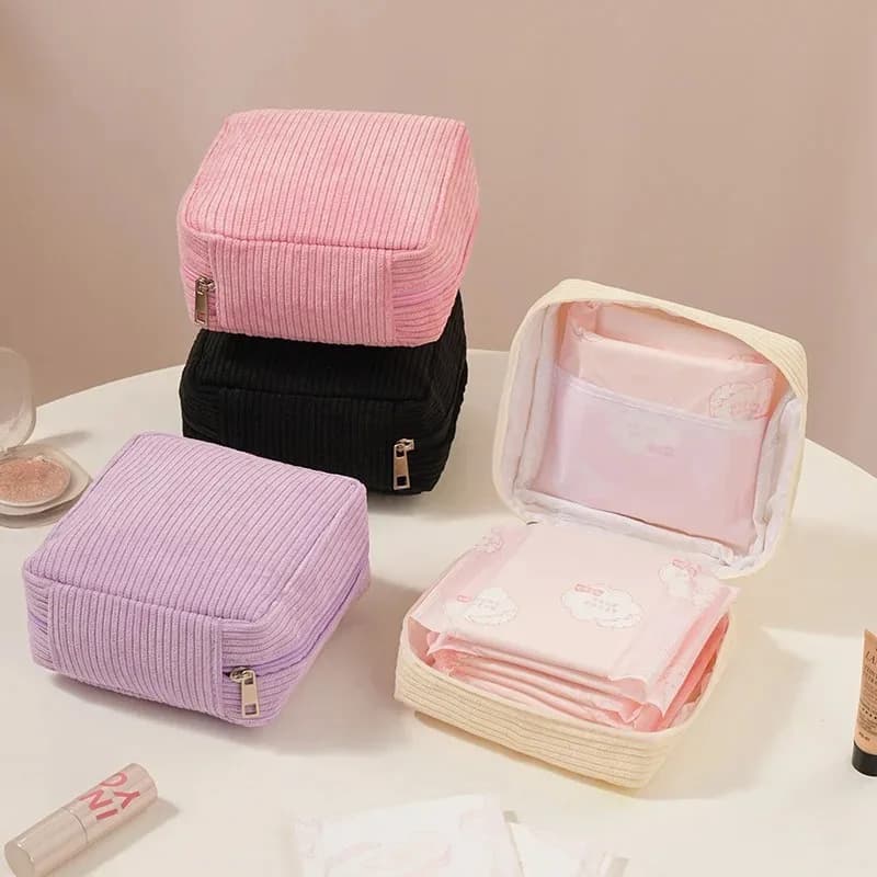 Portable Cute Sanitary Pad Pouch Multi Function Small Toiletry Bag Women Travel Cosmetic Storage Pouch Durable Makeup Bag Electronic Cable Organizer Case