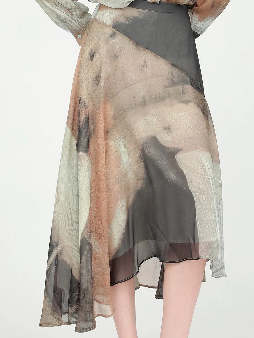Dailanzhi Nuova Gonna Midi Estiva in Chiffon con Stampa Vintage, Orlo Asimmetrico, Elegante, a Vita Alta, Linea A