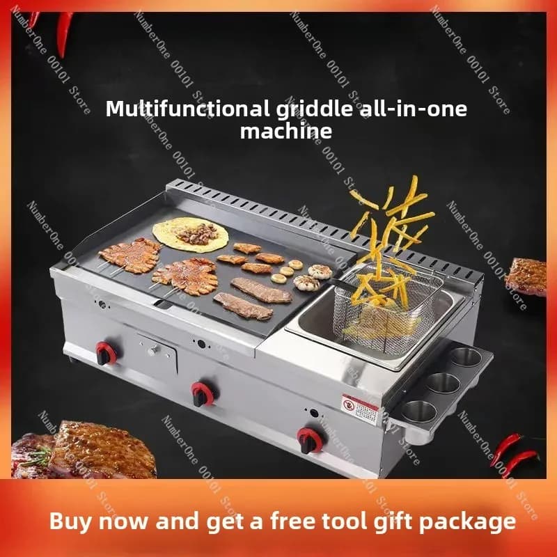 Fornello per grigliate, macchina combinata con padella, a gas commerciale, per pancake, teppanyaki, da banco, multifunzione per la cottura di Oden