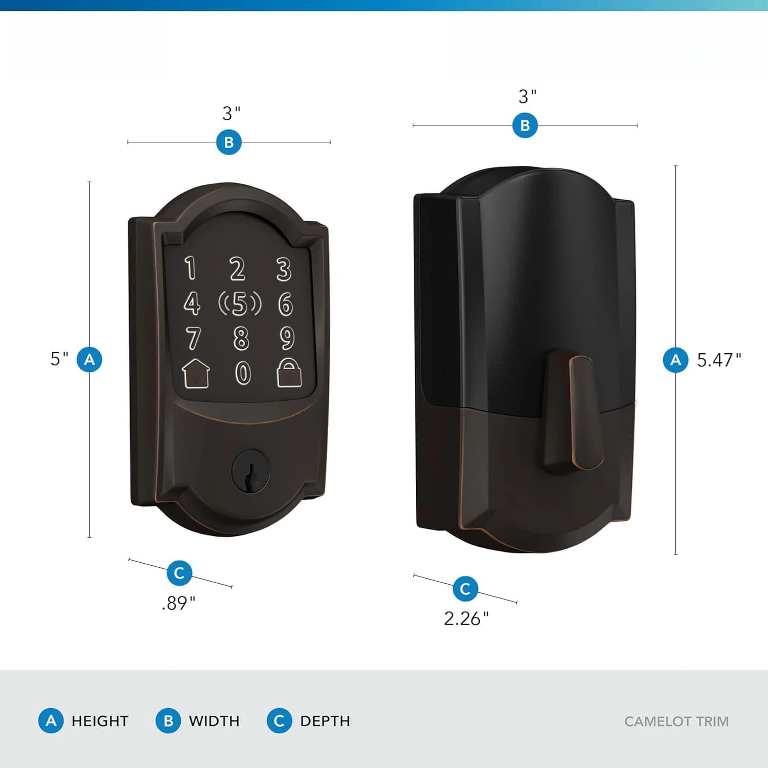 BE499WB CAM 716 Encode Plus Serratura intelligente con catenaccio WiFi, serratura per porta touchscreen con ingresso senza chiave con finiture Camelot, bronzo invecchiato · In vendita