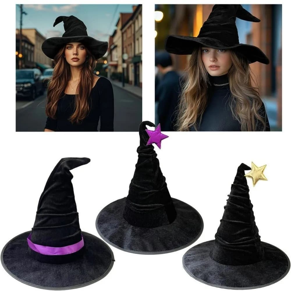 Halloween Witch Hat Velvet easy to store Pleated Party Punches Mago cap Cosplay star accessories Halloween cap Woman