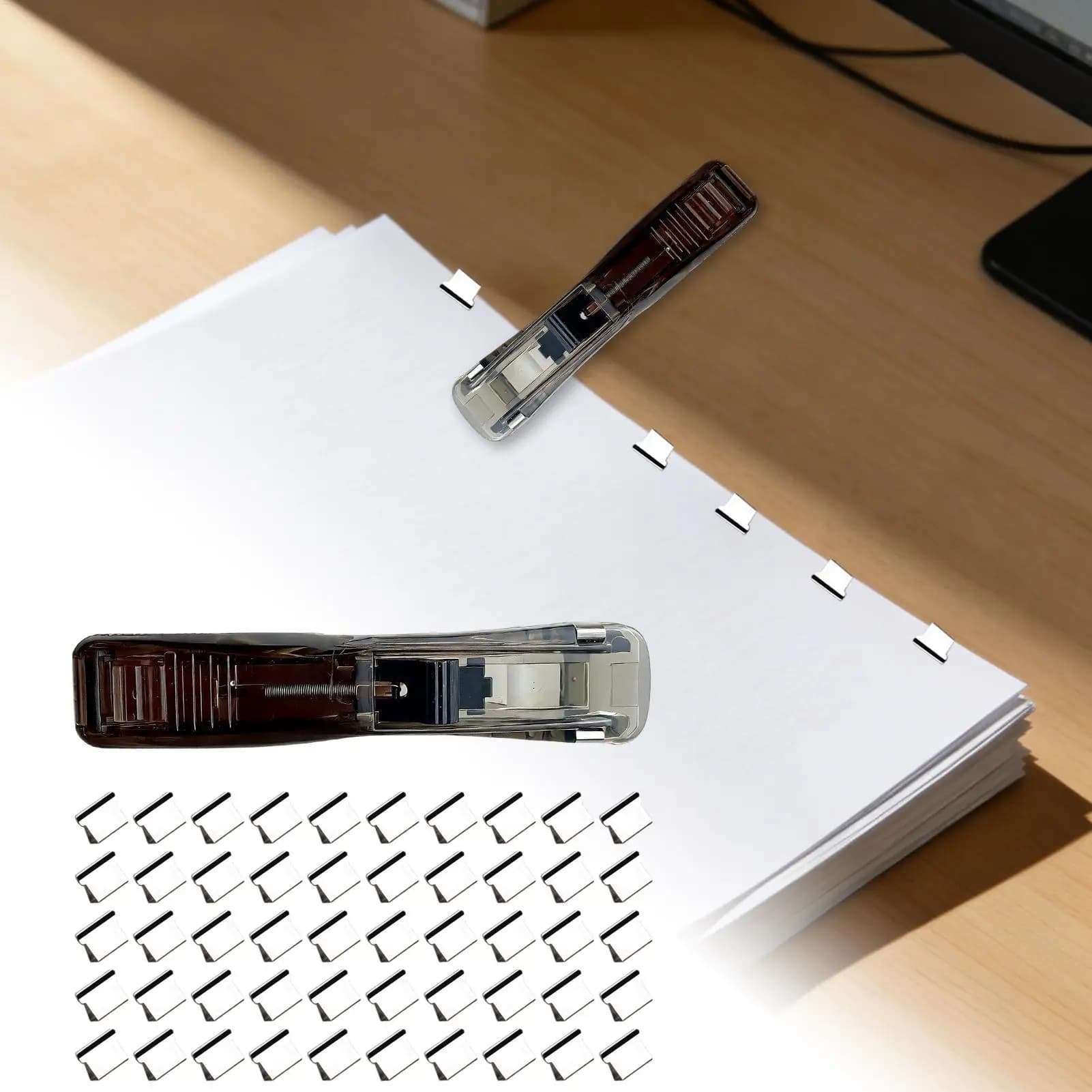 Set da 50 Pezzi: Graffette a Pressione, Smagliacarte, Fermagli per Carta, Dispenser Nastro Adesivo, Forniture per Ufficio e Scrivania