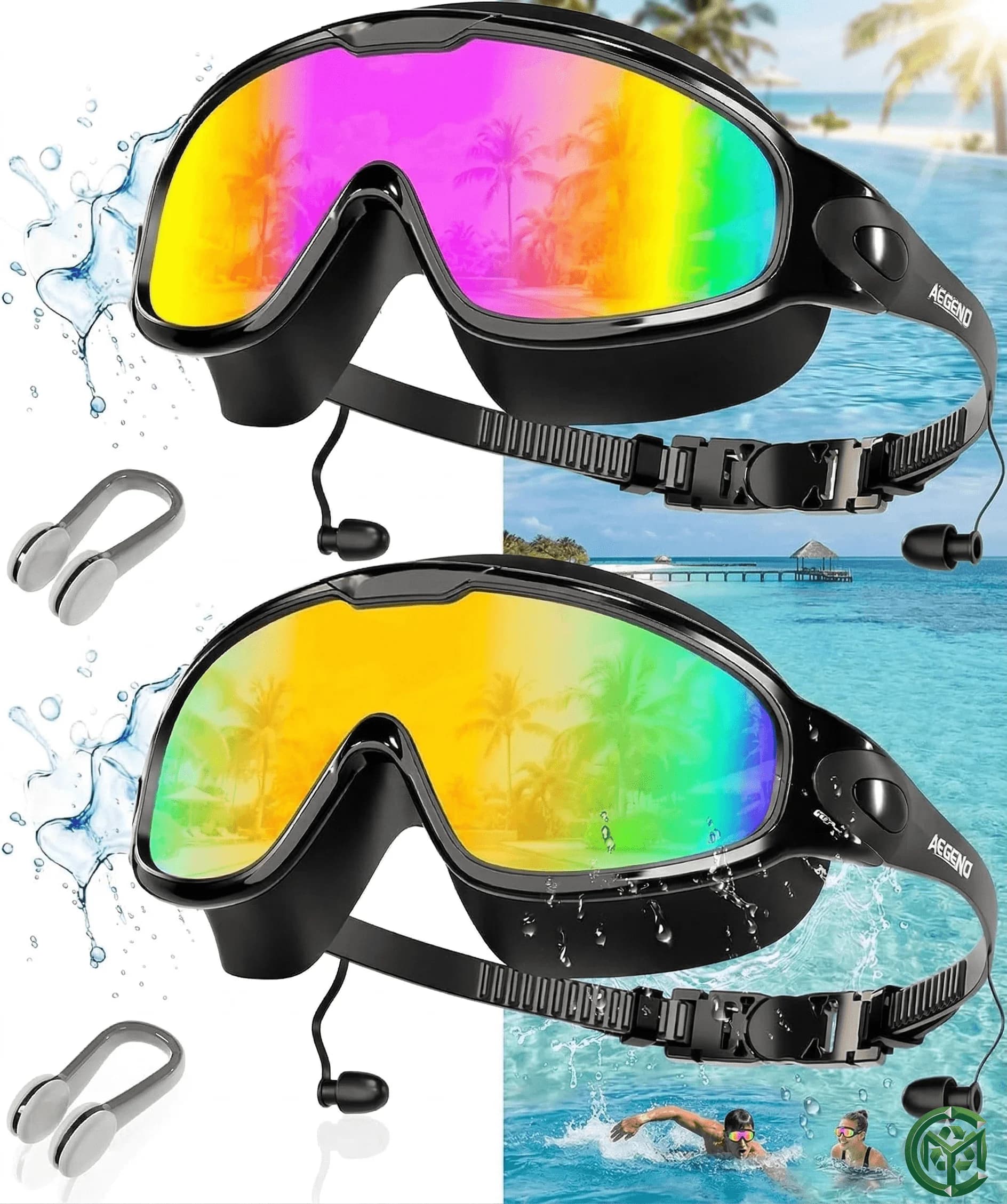 GMOX 2 Pack Swim Goggles Wide View Anti-Fog No Leak Swimming Goggles UV Protection Pool Water Glasses for Adult Men Women Kids