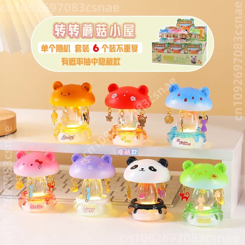 Cute Spin‑Spin Mushroom Hut Series Night Light Blind Box Glowing Resin Ornament Bedroom Ambient Desk Lamp For Adult Home Decor