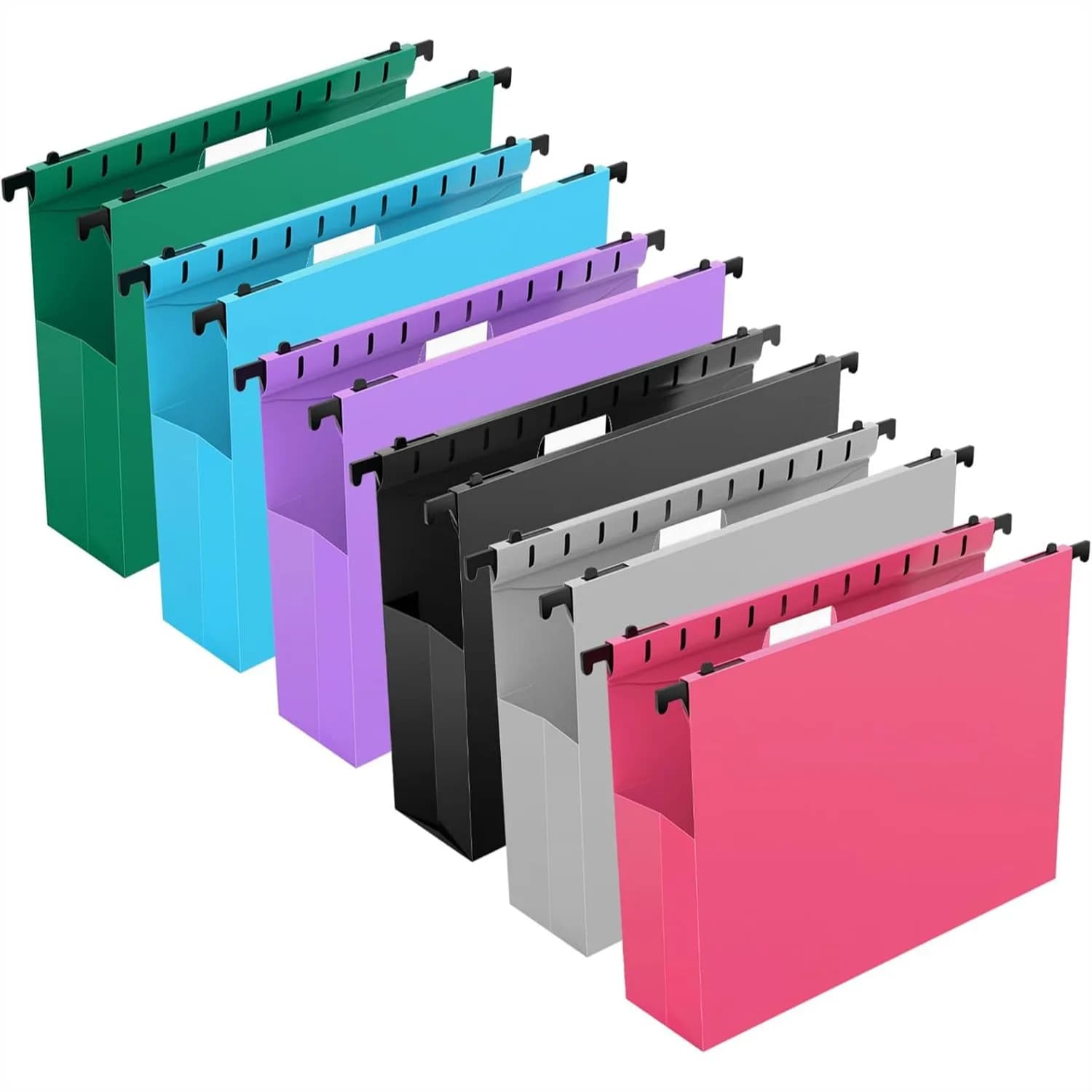 12 Pack Plastic Hanging File Folders, Letter Size, 2 Inch Expansion, Heavy Duty Accordion Pocket, Assorted Colors for Office