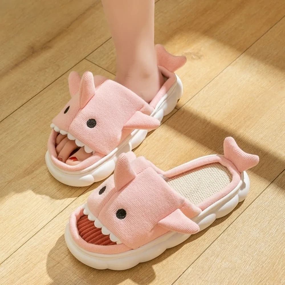 Pantofole in peluche di squalo di lino Kawaii Scivoli in peluche Mocassini Animali Pantofole soffici invernali Divertenti scarpe invernali Pantofole in pelliccia calda da donna