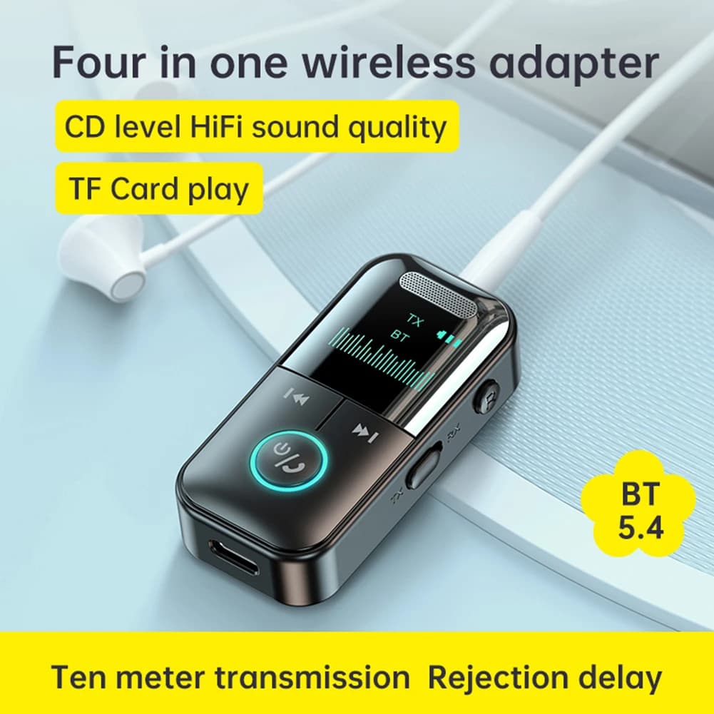 BT 5.4 Receiver Transmitter Wireless Audio 3.5mm Jack Aux Adapter with LED Display BT Adapter for TV/Car/PC/Home Stereo/Speakers