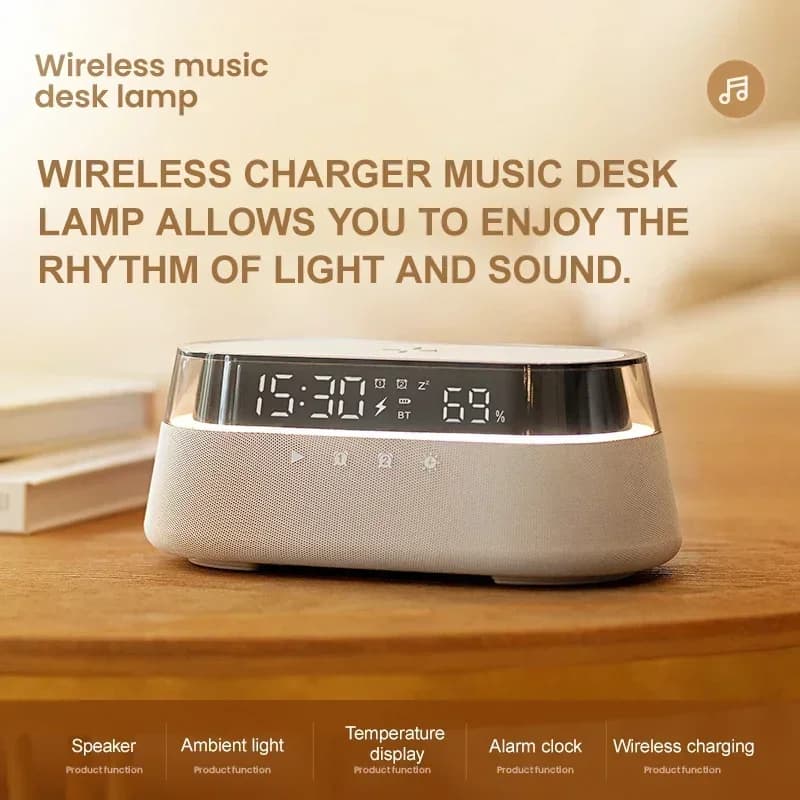 Altoparlanti Bluetooth Colsur S39 con Batteria da 1800mAh, Supporto Ricarica Wireless 15W, Display Orologio Digitale e Luce Notturna