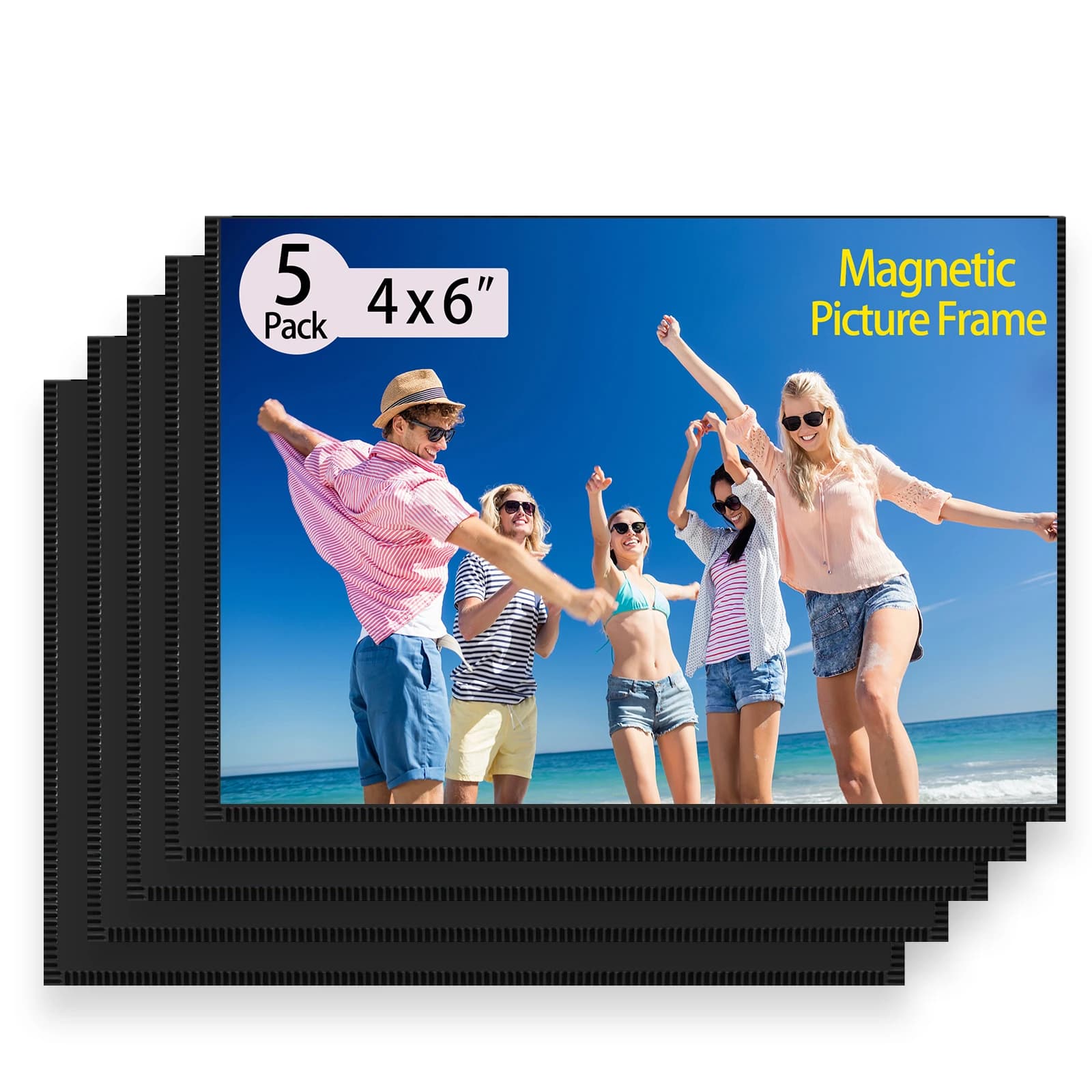 Cornice Magnetica 4x6 Pollici, Confezione da 5, Cornice Magnetica con Bordo Nero, Cornici Fotografiche Magnetiche Riutilizzabili per Frigorifero