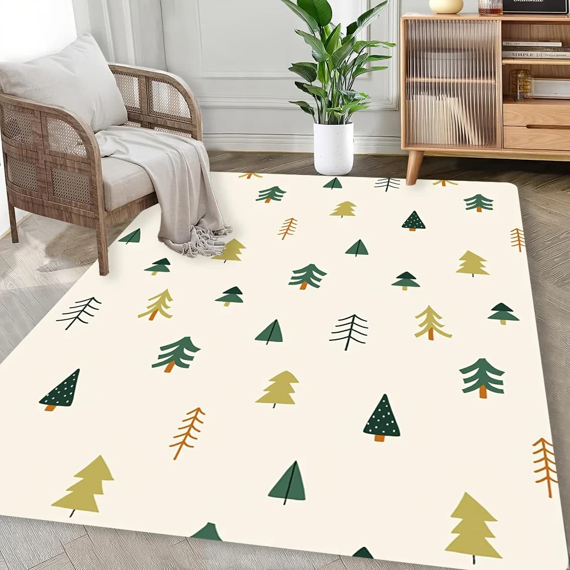 Festive Modern Nature Motif Rectangular Rug Decorative Non Slip Door Mat Versatile Accent For Gym Dance Studio Lounge Area