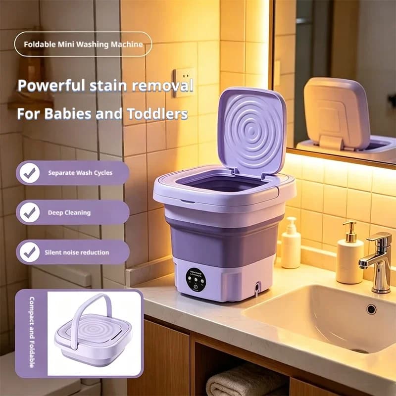 9L Fold Mini Washing Machine Portable Foldable Laundry Washer Spin Drain Basket For Baby Clothes Underwear Socks Home Travel