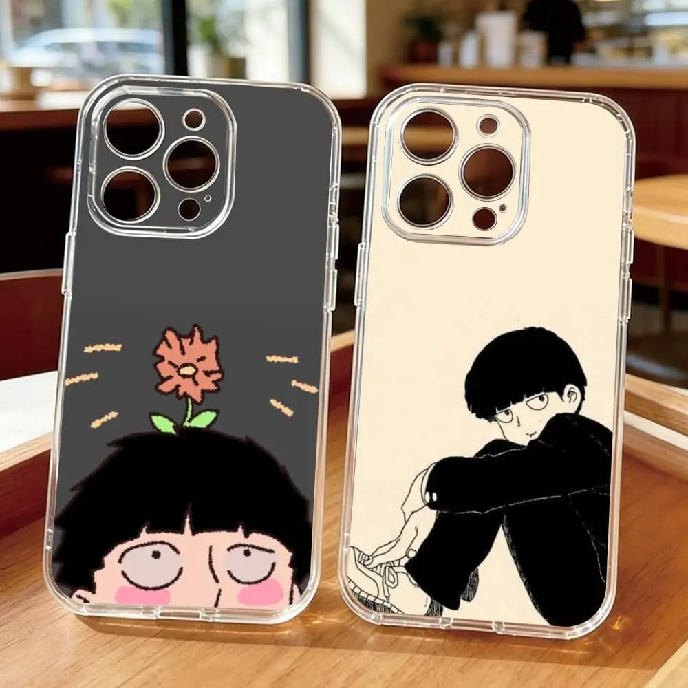 Cover Trasparente Anime m-Mob p-Psycho-o 100 per iPhone 17 16 15 14 13 12 11 Mini Pro Max Plus