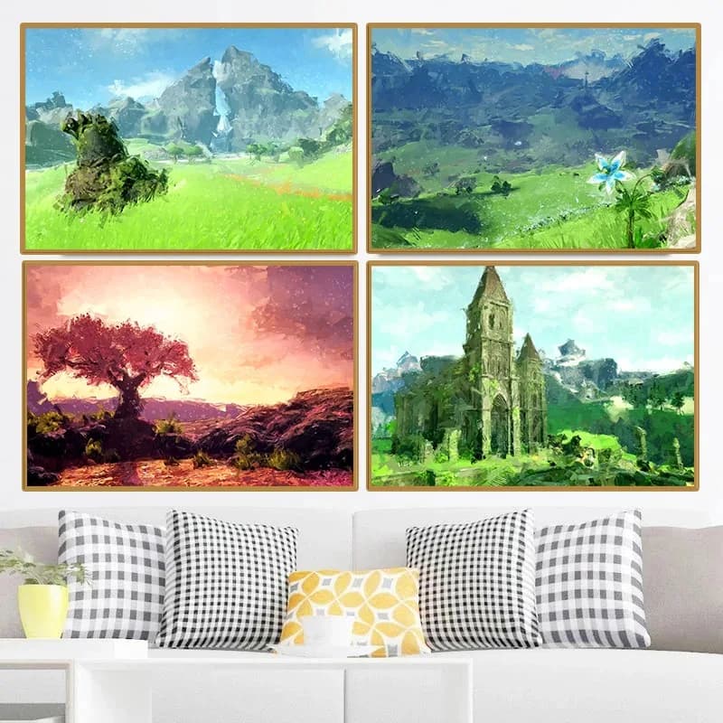 Poster del Videogioco Z-Zelda Breath of The Wild, Illustrazione delle Punte Duelleanti Satori Mountain, Dipinto su Tela, Arte da Parete per Casa e Camera