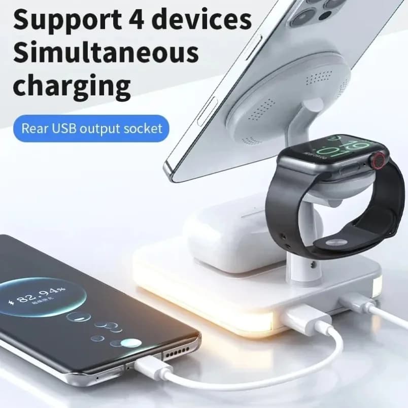 Exclusive for iPhone 12 13 Series 4 in 1 Magnetic Wireless Charging Station 15W Fast with QC3.0 Adapter Apple Watch AirPods