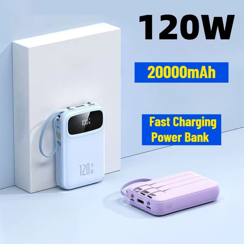 Power Bank Certificato 3C da 20000mAh con Ricarica Rapida, Mini e Portatile con 4 Cavi Integrati