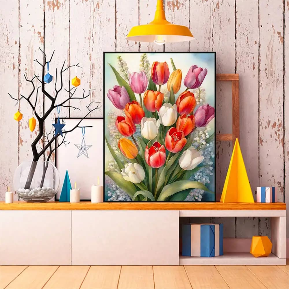Kit per Punto Croce con Diamanti Senza Cornice, Nuovo Arrivo, Fiore di Tulipano, Mosaico Artistico con Diamanti, Pittura Animale, Hobby Fai da Te