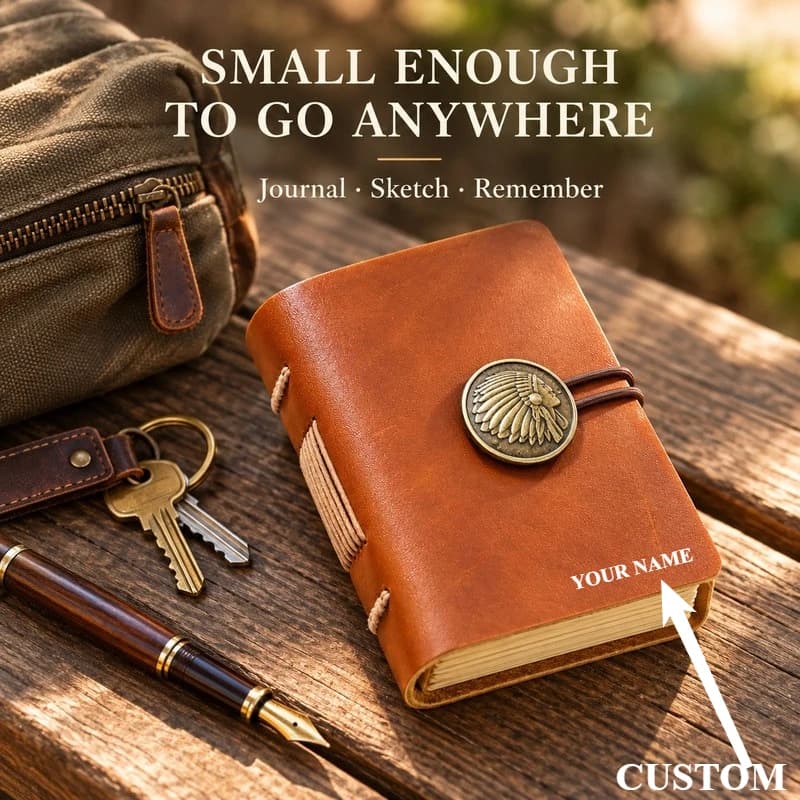 Mini Handmade Leather Traveler Notebook Vintage Pocket Journal Diary Sketchbook Unisex Portable Gift Memo Book Custom Engraving