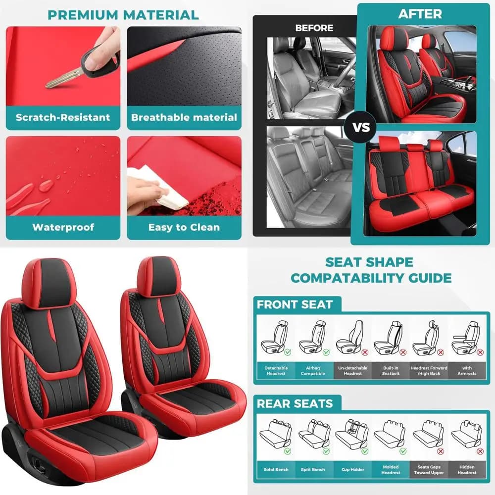 Coprisedili Universali per Auto - in Ecopelle, Traspiranti e Impermeabili, Protezione per Sedili Anteriori e Posteriori, Adatti alla Maggior Parte dei Veicoli
