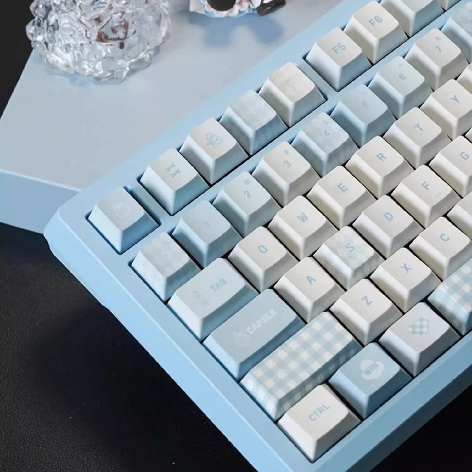 Alice keycap sublimazione su cinque lati altezza originale ghiaccio blu nero schema di colore set completo di copritastiera meccanica