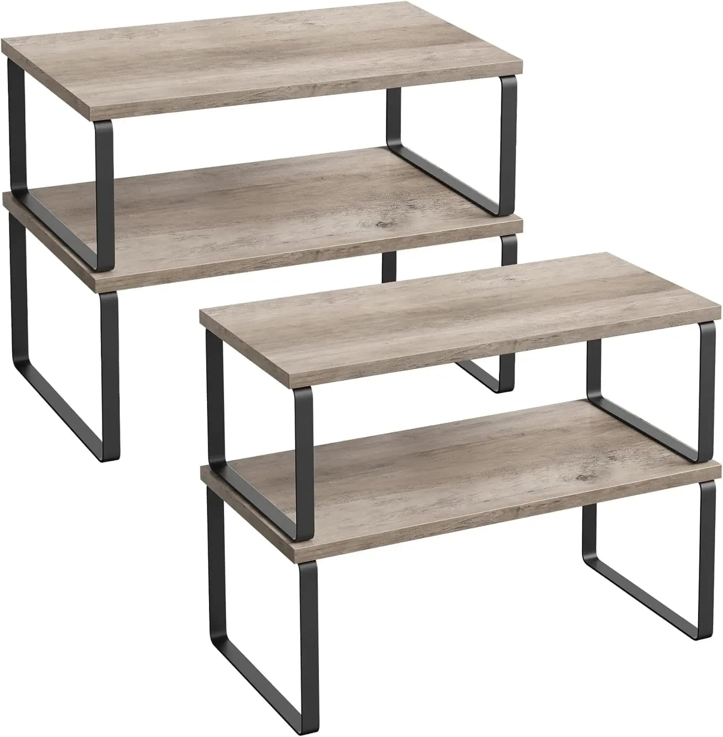 Set di 4 Mensole Impilabili per Cucina, Portaspezie Espandibile in Metallo e Legno, Nero e Grigio