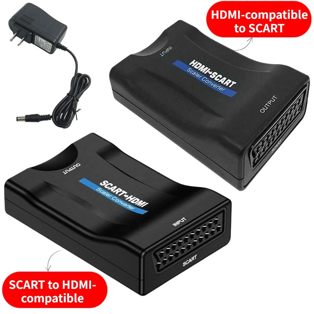 1080P compatible HDMI SCART Adapter Converter for Video and Audio with USB cable for HDTV, Sky Box, DVD - Plug and Play, DC cable