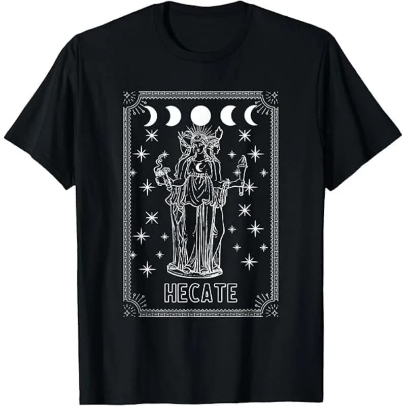 T-shirt Oversize Casual da Uomo e Donna in Cotone con Stampa Tarocchi Dea Luna Tripla Ecate, Collo a O, Stile Streetwear Estivo