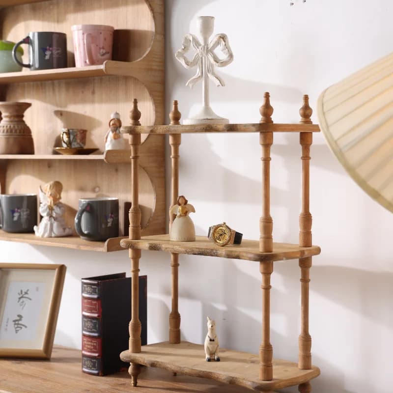 Medieval style solid wood multi-layer shelf flower shop potted plant succulent display rack wabi sandy wind tea room bogu rack