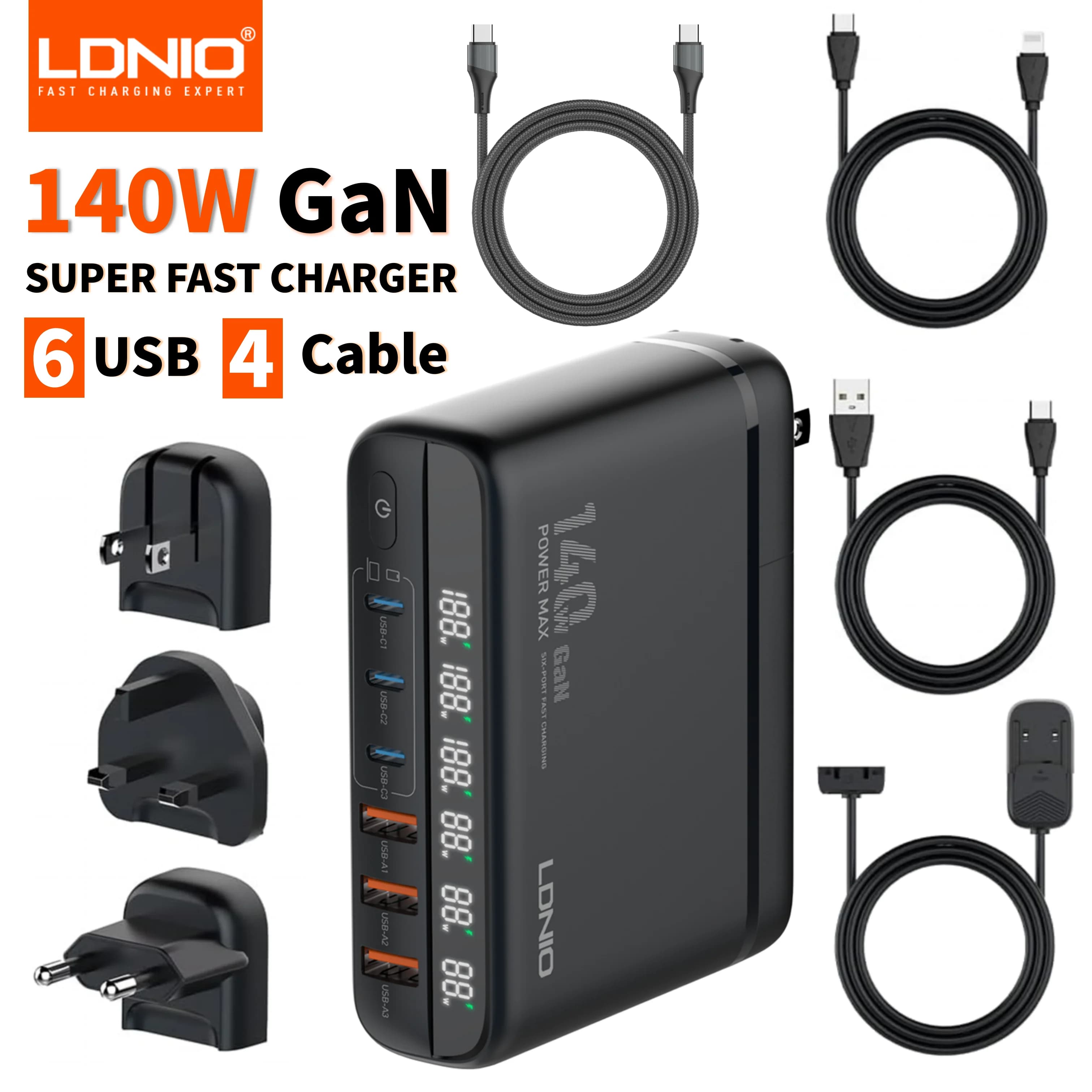140W GaN USB C Charger Block LDNIO Type-C PD Fast Charger adattatore da viaggio universale per iPhone Samsung iMac MacBook Laptop Switch