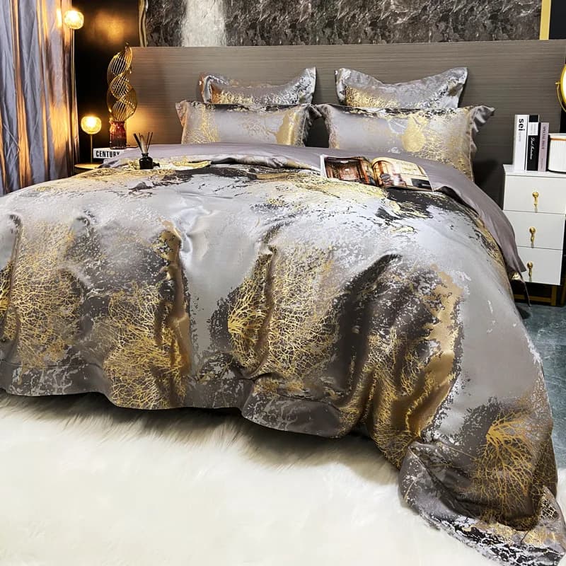 1000TC Luxury Jacquard Egyptian Cotton Bedding Set Satin Duvet Cover Set Bedlinen Fitted Sheet With Pillowcases Multiple Colors