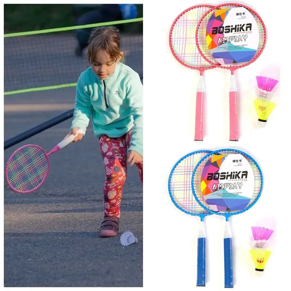 Children's Lightweight Badminton Rackets Family Game Toy Iron Alloy Double Rackets Set with Bag for Transport Sports Equipment