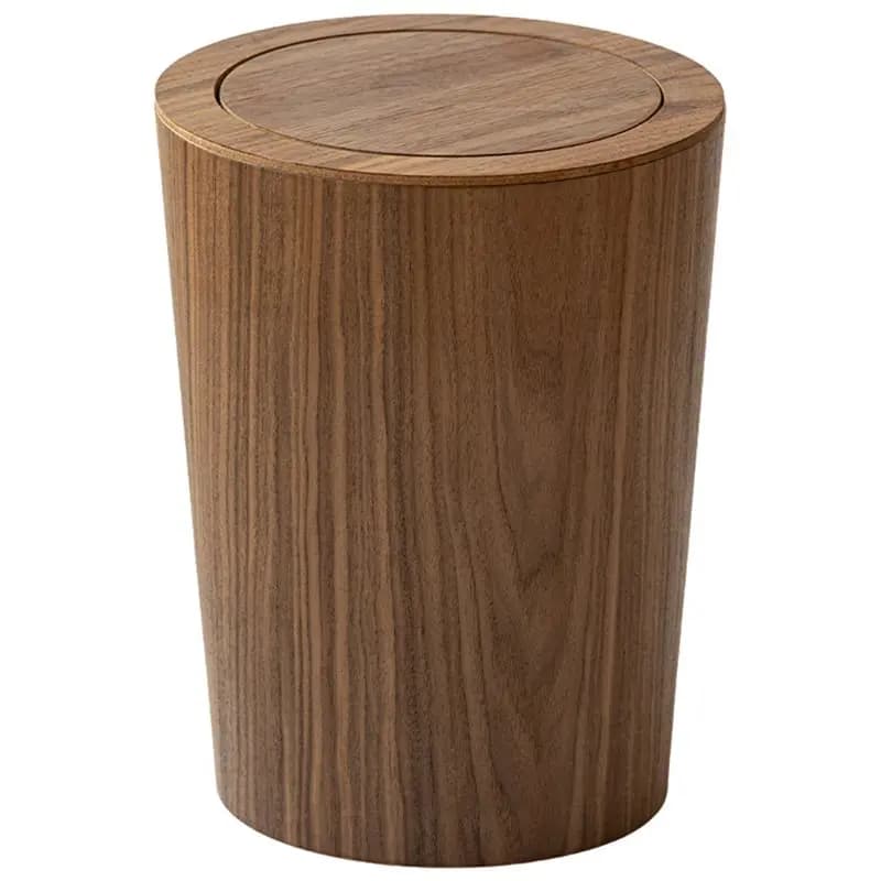 Cestino per rifiuti in legno massello BHTS-10L con coperchio a battente - Cestino rotondo ecologico per ufficio e casa