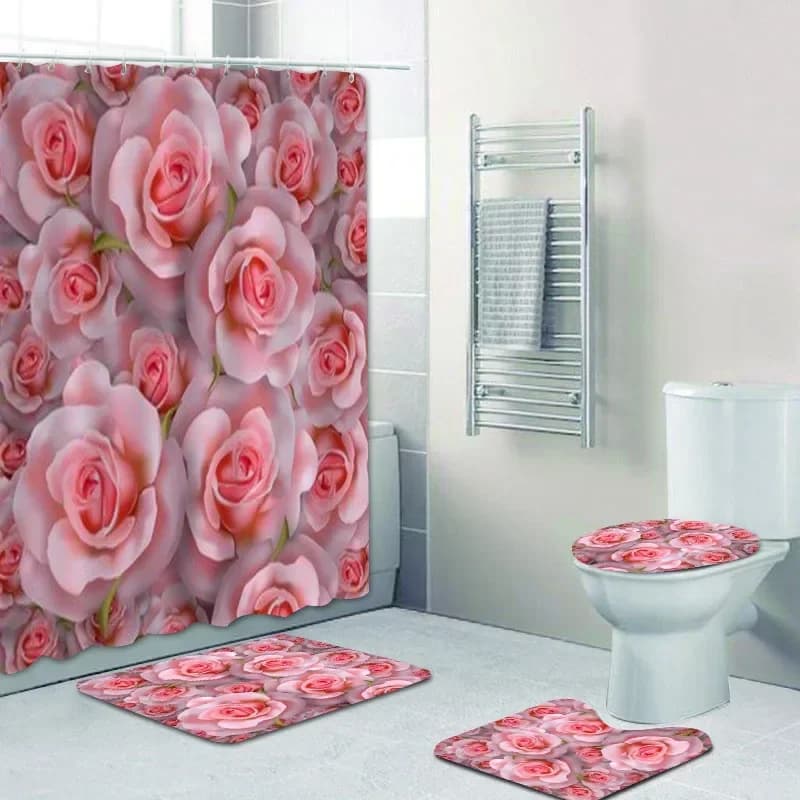 Elegant Bouquet of Fantastic White Flowers 3D Style Shower Curtain Bathroom with Bath Rug Carpet Set Floral Home Decor