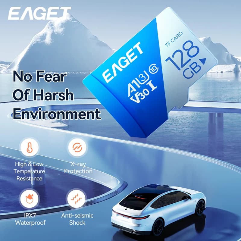 SD card Eaget 64GB 128GB 256GB 512GB U3 V30 A1 Class 10 - High Speed Memory Card for Smartphone, Dash Cam, Drone