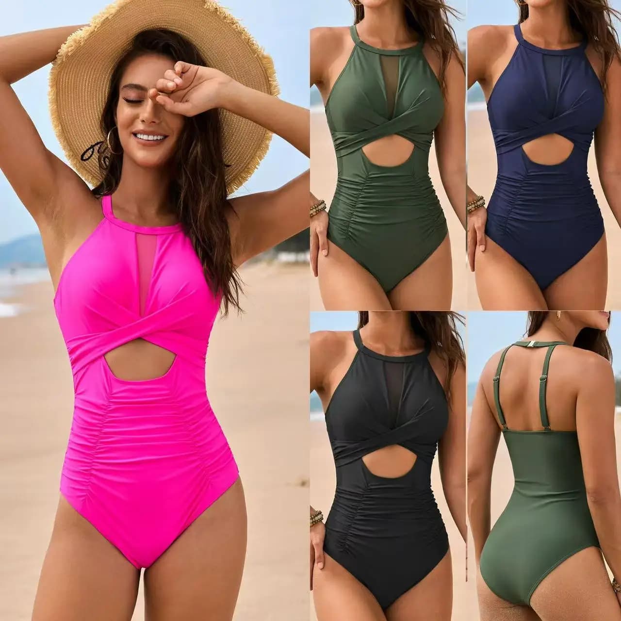 2025 Nuovo sexy maglia patchwork costume intero per le donne costumi da bagno femminile cut-out body monokini costume da bagno beachwear swim